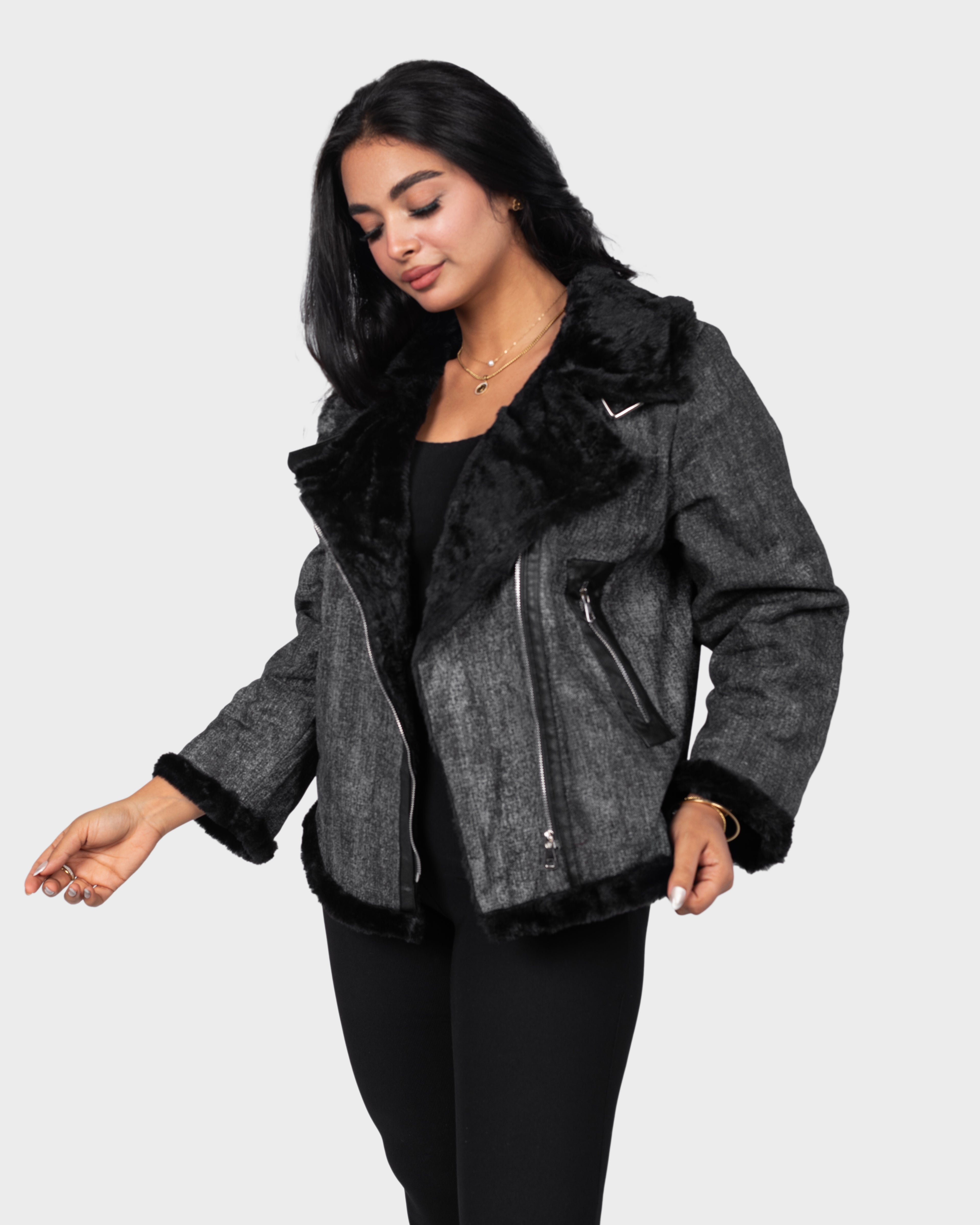 Denim Faux Fur Jacket